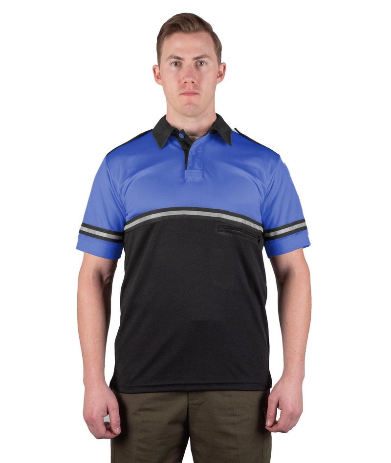 First Class Two Tone Bike Patrol Shirt with Reflective Stripes and Zipper Pocket (Royal Blue and Black) (XL) - Image 1